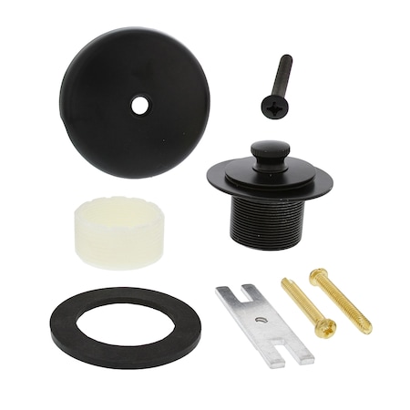 Jones Stephens Matte Black One-Hole Friction Lift Tub Drain Trim Kit, Includes Two-Hole Conversion Bar B51040